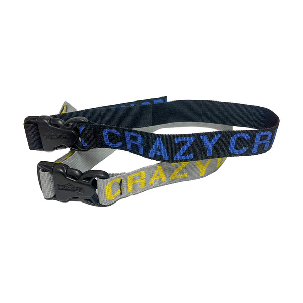 Two Crazy Creek straps laying on a white background