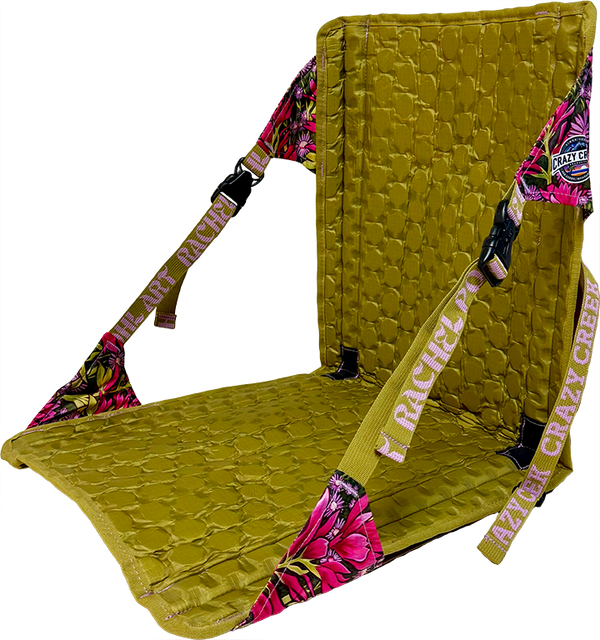 Rachel Pohl Wildflower patterned chair purple and green on white background showing front