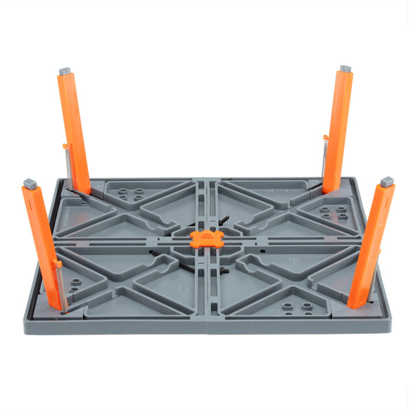 Crazy Creek Pack Table Unfolded laying upside down on white