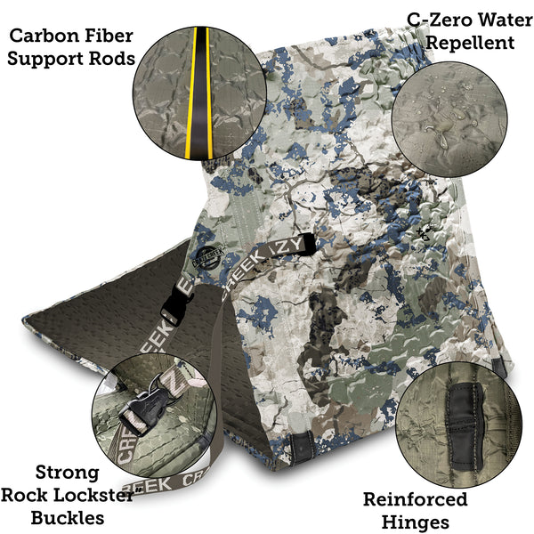 Hex 2.0 PowerLounger Rollable Camping Chair Features - Carbon Fiber Support Rods  Water Repellent - Hinges - Strong Buckles